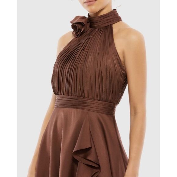 Mac Duggal Halter Neck Flower Detail Ruffled Midi Dress Size S $398 - Picture 2 of 7